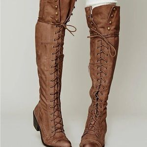 Jeffrey campbell x free people taupe leather lace up boots size 10